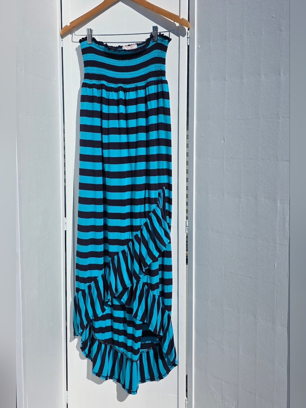 Pink Rose Size M Striped High-Low Maxi Skirt - Teal/Black